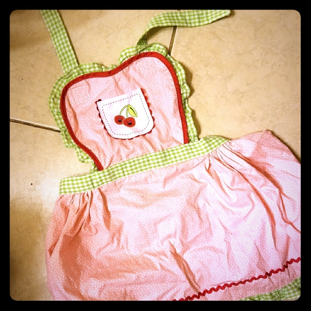 Adorable kids cherry gingham apron